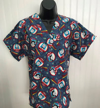 Load image into Gallery viewer, Thomas the Train Engine Denim color Medical Scrub Top Unisex Shirt Style for Men & Women