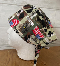 Load image into Gallery viewer, Patriotic Military US Army Strong Courage Fabric Unisex Medical Surgical Scrub Caps Men & Women Tie Back and Bouffant Hat Styles