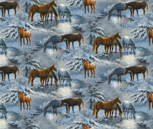 Load image into Gallery viewer, Wild Horses in the Snow Scenes Fabric Unisex Medical Surgical Scrub Caps Men & Women Tie Back and Bouffant Hat Styles