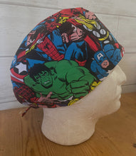 Load image into Gallery viewer, Super Heroes Packed Characters Captain America Iron Man Thor Hulk Unisex Medical Surgical Scrub Caps Men & Women Tie Back and Bouffant Hat Styles