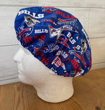 Load image into Gallery viewer, BUFFALO BILLS FOOTBALL BLUE PENNANTS Unisex Medical Surgical Scrub Caps Men & Women Tie Back and Bouffant Hat Styles