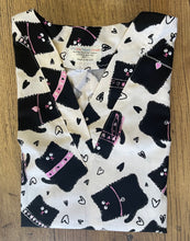 Load image into Gallery viewer, Cat Medical Scrub Top Black Kitty Cat Pink Collar Unisex Style for Men & Women