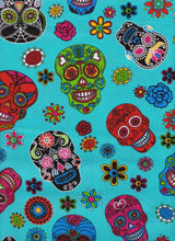 Load image into Gallery viewer, Día de los Muertos Sugar Skull Day of the Dead Aqua Unisex Medical Surgical Scrub Caps Men & Women Tie Back and Bouffant Hat Styles
