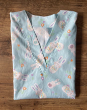 Load image into Gallery viewer, Easter Medical Scrub Top Blue Bunny Tulips Unisex Style for Men & Women