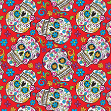 Load image into Gallery viewer, Día de los Muertos Sugar Skull Day of the Dead Red Unisex Medical Surgical Scrub Caps Men & Women Tie Back and Bouffant Hat Styles
