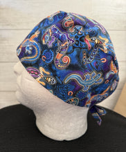 Load image into Gallery viewer, Gecko Lizard Blue Purple Fabric Unisex Medical Surgical Scrub Caps Men & Women Tie Back and Bouffant Hat Styles