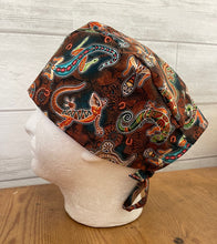 Load image into Gallery viewer, Gecko Lizard Brown Fabric Unisex Medical Surgical Scrub Caps Men & Women Tie Back and Bouffant Hat Styles