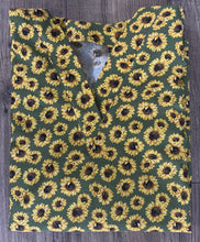 Load image into Gallery viewer, Sunflower Flower on Green Medical Scrub Top Floral Fabric Unisex Relaxed Style for Men & Women