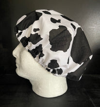 Load image into Gallery viewer, Cow Cowhide Animal Skin Black White Fabric Unisex Medical Surgical Scrub Caps Men & Women Tie Back and Bouffant Hat Styles