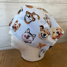 Load image into Gallery viewer, Dogs Selfies on Blue Fabric Unisex Medical Surgical Scrub Caps Men & Women Tie Back and Bouffant Hat Styles