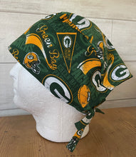 Load image into Gallery viewer, GREEN BAY PACKERS PENNANTS FOOTBALL Unisex Medical Surgical Scrub Caps Men & Women Tie Back and Bouffant Hat Styles