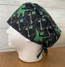 Load image into Gallery viewer, Wizard of Oz Wicked Witch of the West Flying Monkeys Green Black Fabric Unisex Medical Surgical Scrub Caps Men & Women Tie Back Bouffant Hat Styles
