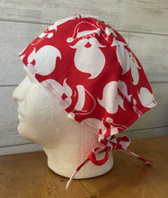 Load image into Gallery viewer, Christmas Santa Silhouette White Red Fabric Unisex Medical Surgical Scrub Caps Men & Women Tie Back and Bouffant Hat Styles