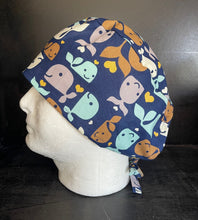 Load image into Gallery viewer, Whales Smiling Unisex Medical Surgical Scrub Caps Men & Women Tie Back and Bouffant Hat Styles