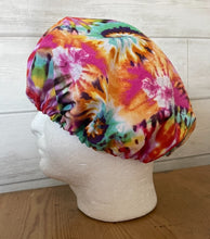 Load image into Gallery viewer, Tie Dye Fabric Medical Surgical Scrub Caps Men & Women Tie Back and Bouffant Hat Styles