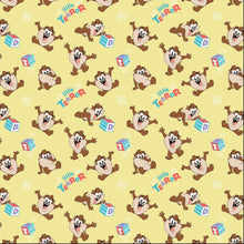 Load image into Gallery viewer, BABY TASMANIAN DEVIL "LITTLE TERROR" Looney Tunes Cartoon Yellow Medical Scrub Top Characters Packed Unisex Style for Men & Women