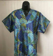 Load image into Gallery viewer, Peacock Bird Feathers Medical Scrub Top Metallic Shimmer on Feathers Unisex Style for Men & Women