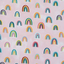 Load image into Gallery viewer, Rainbows on pink Boho Inspired Medical Scrub Top Unisex Style for Men & Women