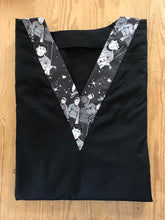 Load image into Gallery viewer, Solid Black Scrub Top with Star Trek Characters black Fabric on *Neck Band & Pocket Options* Medical Scrub Top Unisex Style Shirt for Men & Women