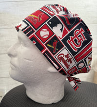 Load image into Gallery viewer, St Louis Cardinals Baseball Fabric Unisex Medical Surgical Scrub Caps Men & Women Tie Back and Bouffant Hat Styles