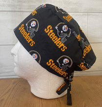 Load image into Gallery viewer, PITTSBURG STEELERS RETRO FOOTBALL Unisex Medical Surgical Scrub Caps Men & Women Tie Back and Bouffant Hat Styles