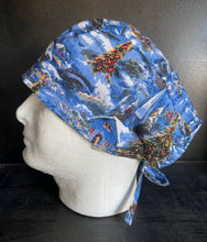 Load image into Gallery viewer, Christmas Beautiful Winter White Christmas Village Unisex Medical Surgical Scrub Caps Men & Women Tie Back and Bouffant Hat Styles