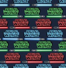 Load image into Gallery viewer, Solid Black Scrub Top with Star Wars Lightsabers Fabric on *Neck Band & Pocket Options* Medical Scrub Top Unisex Style Shirt for Men & Women