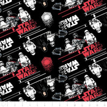 Load image into Gallery viewer, Solid Black Scrub Top with Star Wars Stormtroopers Fabric on *Neck Band & Pocket Options* Medical Scrub Top Unisex Style Shirt for Men & Women