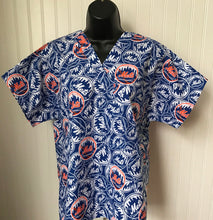Load image into Gallery viewer, Size 2X NY Mets Baseball Blue Fabric Medical Scrub Top Unisex Style Shirt for Men & Women *IN STOCK *READY TO SHIP