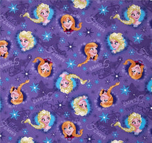 Load image into Gallery viewer, Frozen Sisters Elsa & Anna Sisters Forever Heart Frames Purple Fabric Unisex Medical Surgical Scrub Caps Men & Women Tie Back and Bouffant Hat Styles