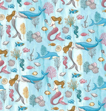 Load image into Gallery viewer, Under the Sea Mermaid Life Shells Dolphins Whales Seahorse Nurse Medical Scrub Top Unisex Style for Men & Women