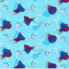 Load image into Gallery viewer, Frozen Sisters Elsa & Anna Olaf Ice Skating Shimmer of Glitter Blue Fabric Unisex Medical Surgical Scrub Caps Men & Women Tie Back and Bouffant Hat Styles