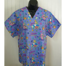 Load image into Gallery viewer, Alice in Wonderland Medical Scrub Top Purple Unisex Relaxed Fit Style for Men & Women