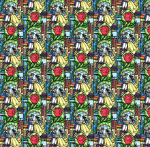 Load image into Gallery viewer, Beauty and the Beast Beautiful Stained Glass Window Tiles Fabric Unisex Medical Surgical Scrub Caps Men & Women Tie Back and Bouffant Hat Styles