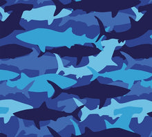 Load image into Gallery viewer, Ocean Sea Animal Camo Blue Sharks Camouflage Fabric Unisex Medical Surgical Scrub Caps Men & Women Tie Back and Bouffant Hat Styles