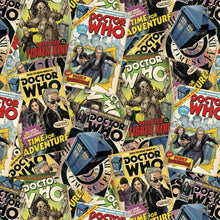 Load image into Gallery viewer, BBC Doctor Who Show COMIC BOOK TIME FOR ADVENTURE Fabric Unisex Medical Surgical Scrub Caps Men & Women Tie Back and Bouffant Hat Styles
