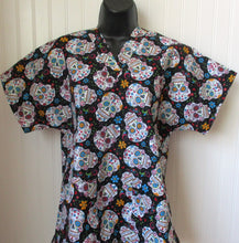 Load image into Gallery viewer, Day of the Dead Medical Scrub Top Skull Folkloric Sugar Candy Unisex Style for Men & Women