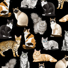 Load image into Gallery viewer, Animals Beautiful Feline Cat Breeds on Black Fabric Unisex Medical Surgical Scrub Caps Men & Women Tie Back and Bouffant Hat Styles