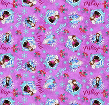 Load image into Gallery viewer, Christmas Holiday Frozen Sisters Anna & Elsa Purple Fabric Unisex Medical Surgical Scrub Caps Men & Women Tie Back and Bouffant Hat Styles