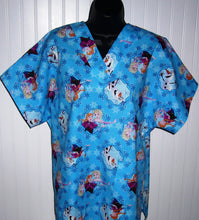 Load image into Gallery viewer, Frozen Medical Scrub Top Sisters Elsa & Anna Olaf Snowflakes Unisex Style for Men & Women