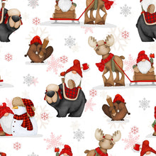 Load image into Gallery viewer, Merry Christmas Cute Gnome Holiday Bear Moose Beaver Snowman White Fabric Unisex Medical Surgical Scrub Caps Men & Women Tie Back and Bouffant Hat Styles