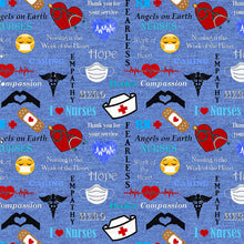 Load image into Gallery viewer, Hero Nurses Nursing is the Work of the Heart Denim Blue Fabric Unisex Medical Surgical Scrub Caps Men & Women Tie Back and Bouffant Hat Styles