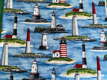 Load image into Gallery viewer, Nautical Medical Scrub Top Lighthouse Scene Unisex Style for Men & Women