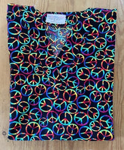 Load image into Gallery viewer, Peace Signs Medical Scrub Top Bright Rainbow Color Groovy Unisex Style for Men & Women
