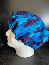 Load image into Gallery viewer, Sharks blue Camouflage Fabric Unisex Medical Surgical Scrub Caps Men & Women Tie Back and Bouffant Hat Styles
