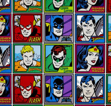 Load image into Gallery viewer, Size Small Justice League 2 Tone Fabric Pow Zap Snap Blue VNeck & Backing Fabric Medical Scrub Top Unisex Style Shirt for Men & Women *IN STOCK *READY TO SHIP