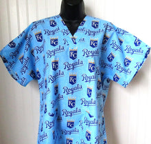 Load image into Gallery viewer, Baseball KC Kansas City Royals Medical Relaxed Scrub Top Unisex Style Men's Scrub Top Women's Scrub Top
