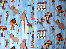 Load image into Gallery viewer, Madagascar Medical Scrub Top Circus Animals Blue Stripe Unisex Style for Men & Women