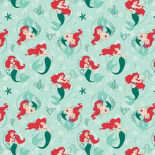 Load image into Gallery viewer, Little Mermaid Ariel Flounder Sebastian Green Fabric Unisex Medical Surgical Scrub Caps Men & Women Tie Back and Bouffant Hat Styles