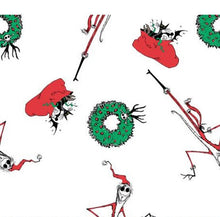 Load image into Gallery viewer, Merry Christmas Holiday NBC Nightmare Before Christmas Characters White Fabric Unisex Medical Surgical Scrub Caps Men & Women Tie Back and Bouffant Hat Styles